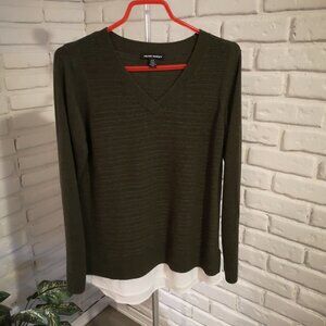 Hilary Radley Ladies Dark Green V-neck Fooler Sweater
